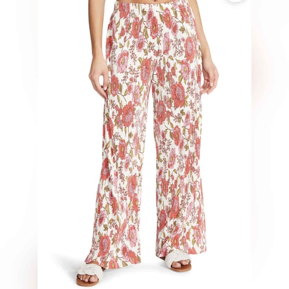 Steve MaddenAddy Floral Print Coordinating Wide Leg Pull-On Plisse Pants - Picture 2 of 9